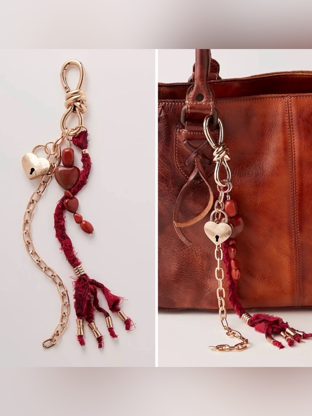 Free People Semi Precious Charmed Strand Bag Charm- burnt red🔥
